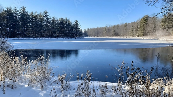 Obraz Winter Wonderland Frozen Lake And Snowy Trees