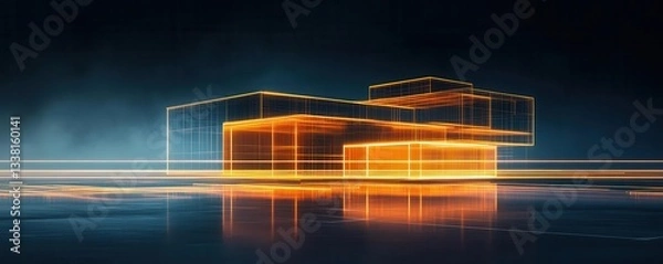 Fototapeta Abstract geometric blueprint with glowing lines, representing the foundation of strong business structures