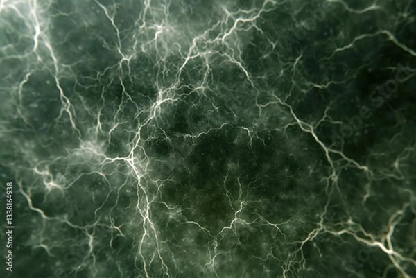 Fototapeta The image is of a green, rocky surface with a lot of cracks and holes