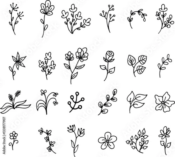 Fototapeta flower,  funny, garden, icon, illustration, insect, romantic, set, .various, vector.