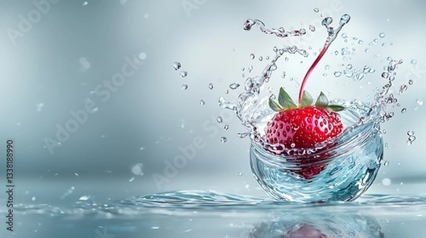 Fototapeta Water forming a spiral around a floating strawberry