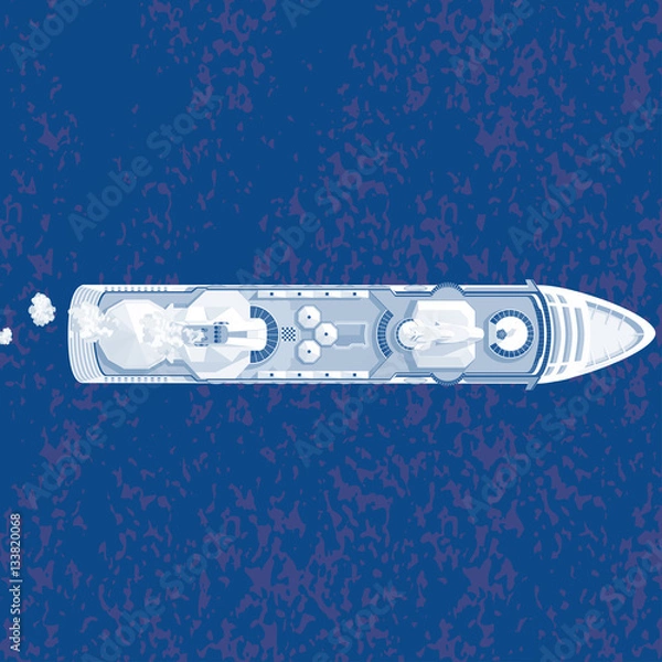 Fototapeta Technical top view & layout illustration of a cruise ship shoring lounge areas the pool & cabins