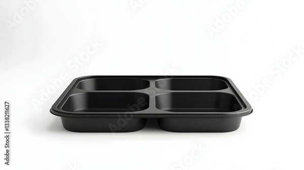 Fototapeta Minimalist Meal Prep Container Mockup with Sleek Black Tray and Transparent Lid