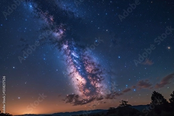 Fototapeta A Glorious Panorama Scene of the Milky Way Galaxy and Twinkling Stars in a Tranquil Night Sky