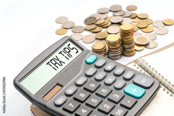 Fototapeta coins and calculator