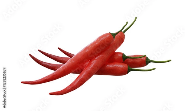 Fototapeta Red chili peppers isolated on transparent background, 3D render