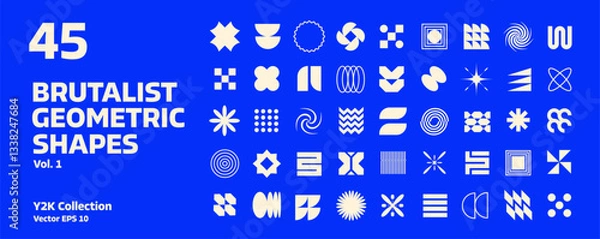 Fototapeta Brutalist abstract geometric shapes. Memphis, basic geometric elements. Aesthetic boho elements. Simple shapes, symbols and frames y2k style. Vector illustration