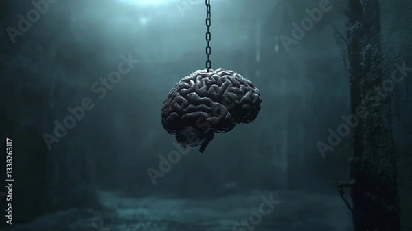 Fototapeta brain imprisoned on a chain, limit of mind, mindset, belief
