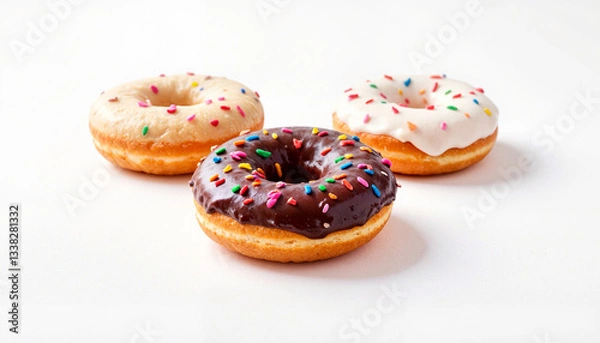 Fototapeta Donuts with colorful sprinkles on white background