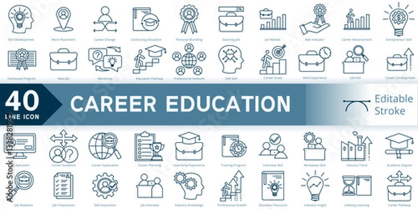 Fototapeta career education icon set, simple line element career education with editable stroke, career education simple icon, icon line style vector image