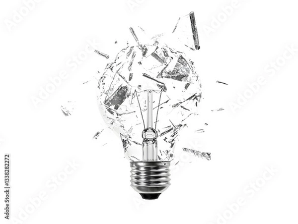 Fototapeta A broken light bulb isolated on a white background, symbolizing a concept of failure or disruption in modern design, suitable for creative or conceptual visuals.
