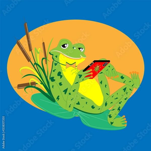 Fototapeta Frog in the reeds. Vector illustration