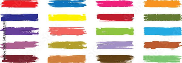 Fototapeta Colorful paint strokes. Set of colorful brush strokes, lines, Brush stain. Grungy brushes collection. Vector black paint brush. Rectangle brush collection. permanent marker pen stroke set.