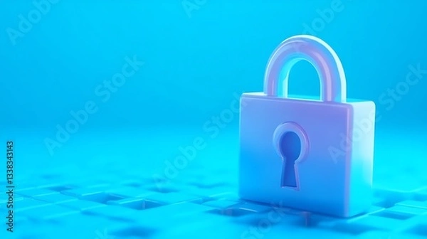 Fototapeta Digital Security Concept with Blue Background and 3D Lock Representing Data Protection and Encryption