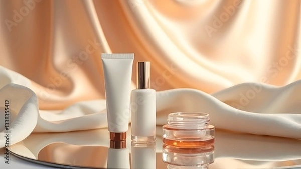 Obraz Chic Cosmetics Abstract and Avant-Garde Packaging on Mirrored Surface