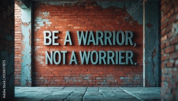 Obraz Inspirational motivational quote: Embrace the warrior mindset instead of being a worrier on a stunning background.