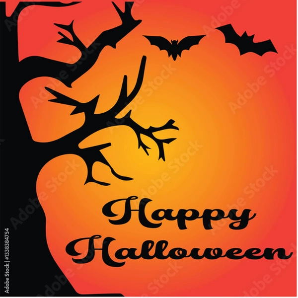 Obraz Happy Halloween lettering with bats and tree