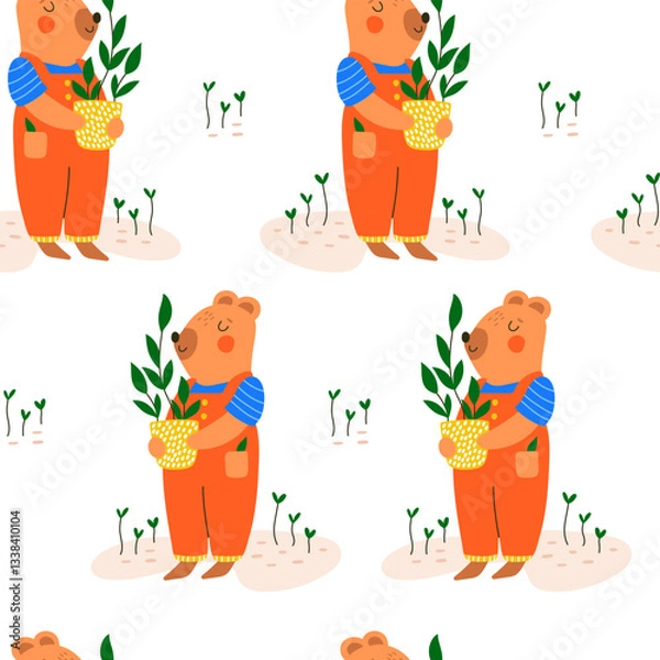 Fototapeta Seamless pattern with cute bear. Vector