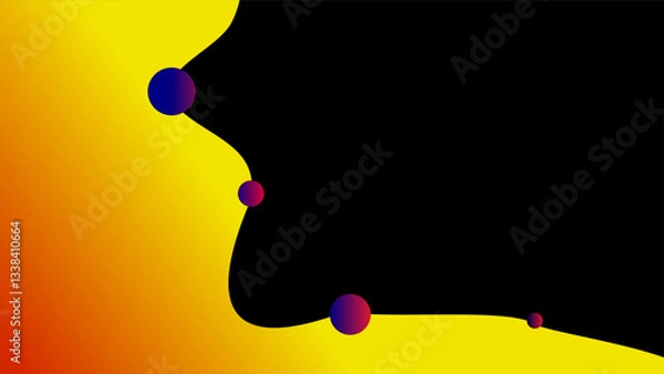 Obraz Yellow wavy shape with orbs over solid black background
