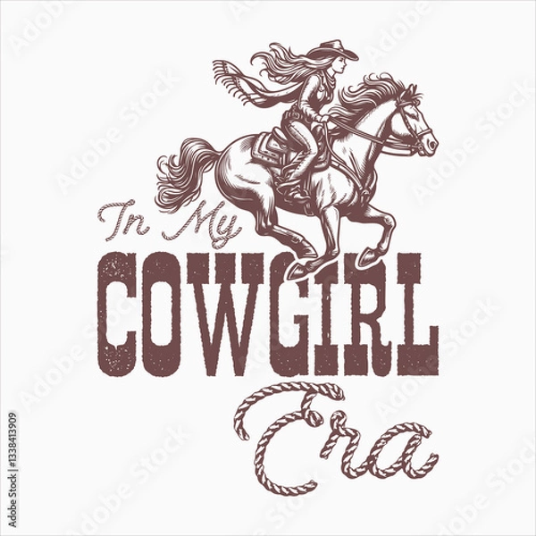 Fototapeta In My Cowgirl Era  Vintage Western Cow Girl T-shirt Design