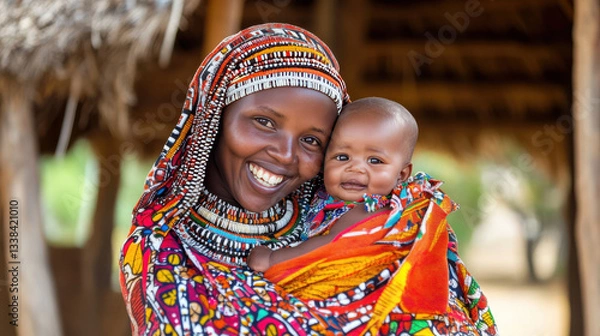 Obraz Kenya baby - Festive Warmth: If during a celebration, include traditional decorations or vibrant festival props, like kitenge fabrics, to add a joyful and cultural element.