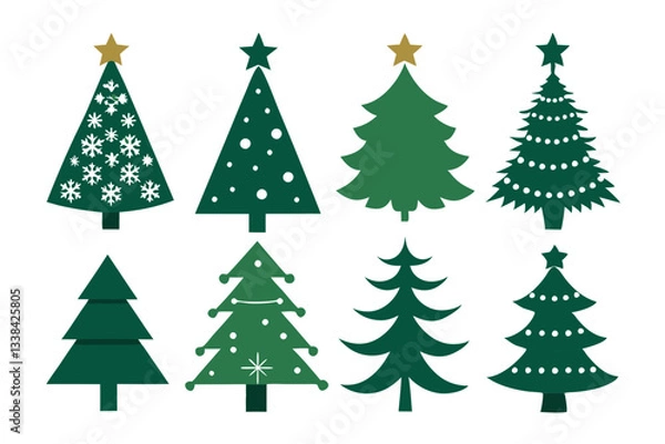 Fototapeta A collection of elegant Christmas tree silhouettes, featuring various shapes and styles, isolated on a clean white background
