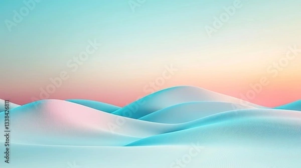 Fototapeta Surrealist art abstract background idea. Serene rolling hills with soft pastel colors during dusk, creating a tranquil atmosphere.