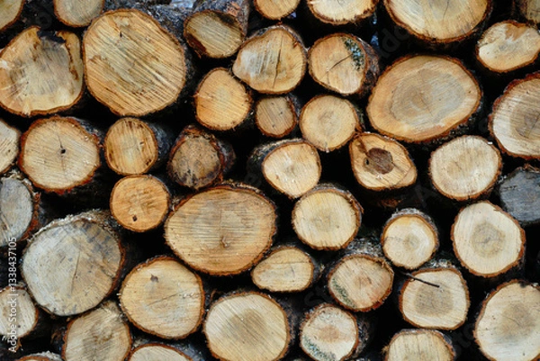 Fototapeta Wood Log Brown - Abstract Trunk Timber or Log stack that prepare for construction 