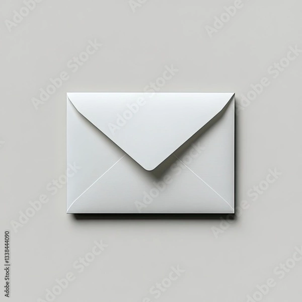 Fototapeta A single, blank, white envelope on a gray background.