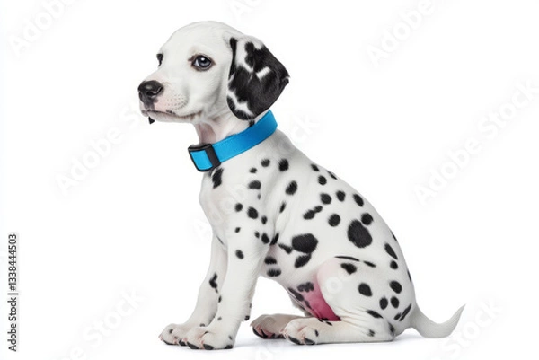 Fototapeta Cute Dalmatian Puppy Sitting and Looking at Camera on White Background