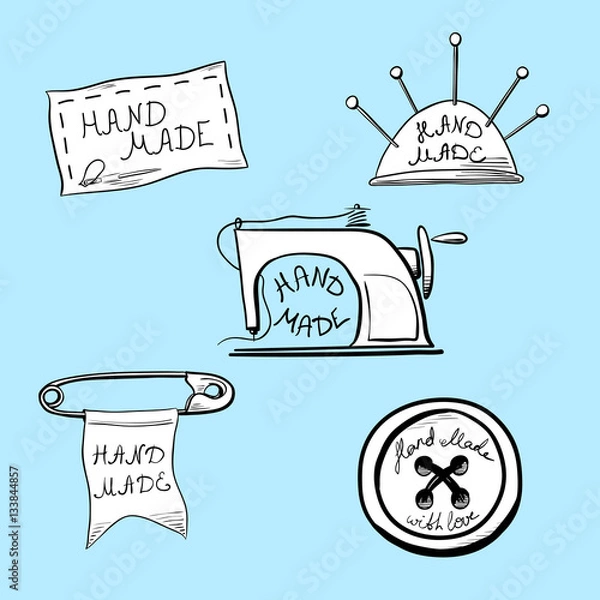 Obraz Set of five vintage stickers or labels for hand made products