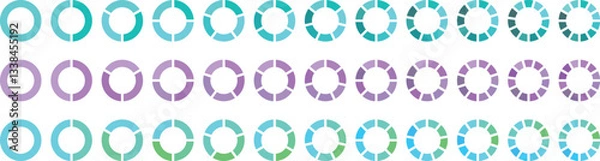 Fototapeta Pie chart set. Colorful diagram collectionColorful pie charts. Business infographic vector set. Pie chart icon set, Circle icons for infographic. Colorful diagram collection with ,3,4,5,6,7,8 sections