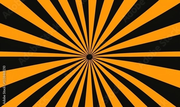 Fototapeta Radiant burst of gold rays emanating from a central point, set against a deep black background. Striking and graphic