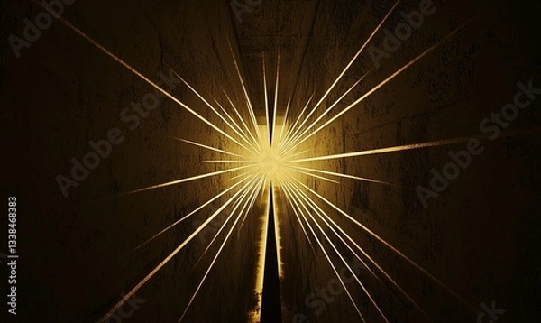 Fototapeta Radiant light bursts through narrow walls, illuminating the space with glowing rays and casting dramatic shadows