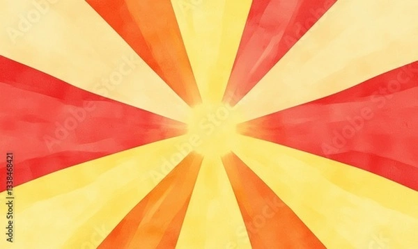 Fototapeta Radiant sunburst of yellow, orange, and red watercolor rays expanding from a bright center point