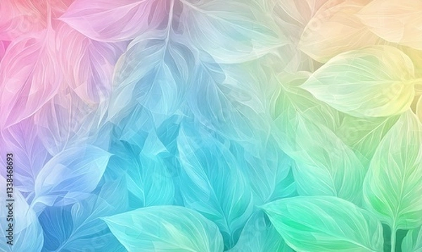 Fototapeta Rainbow hued leaves in pastel colors blend in artistic background. Soft and vibrant