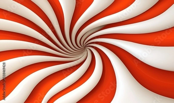 Fototapeta Red and white swirling pattern. Abstract, vibrant, and eye-catching. Resembles a peppermint candy vortex