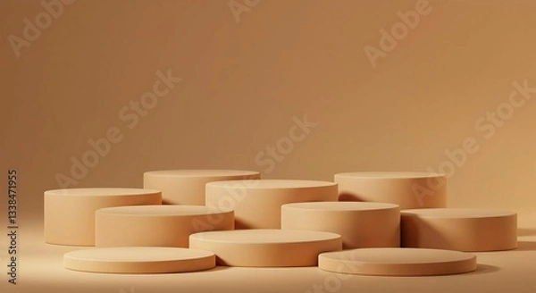 Obraz Minimalist display of cylindrical podiums in soft lighting, perfect for product showcase
