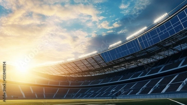 Fototapeta Solar Panels Covering a Stadium Roof for Energy Efficiency