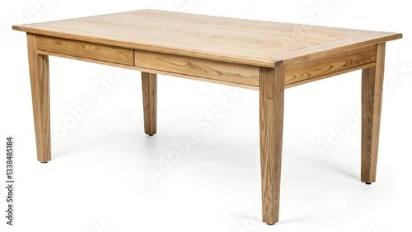 Fototapeta Simple Wooden Table with White Background Minimal Furniture Design