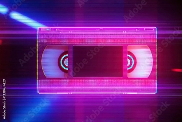 Fototapeta Vibrant retro VHS tape with neon lights creating a nostalgic atmosphere in an artistic setup
