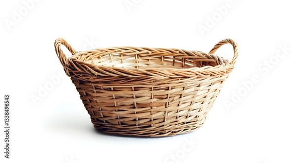 Fototapeta 3D laundry bamboo basket on white background.ai generative