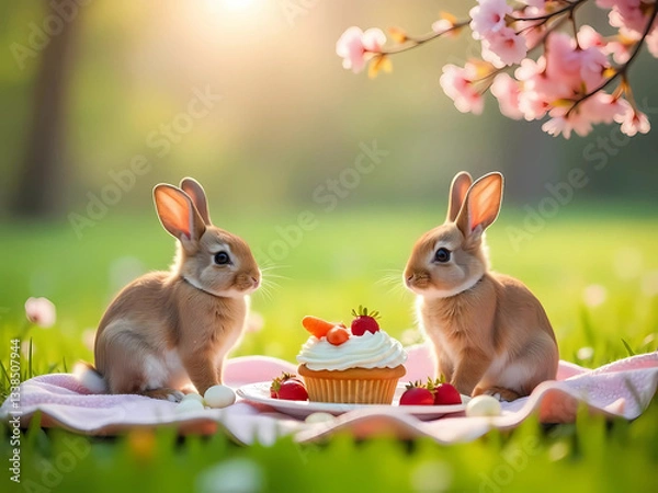 Obraz   Springtime Picnic with Bunnies