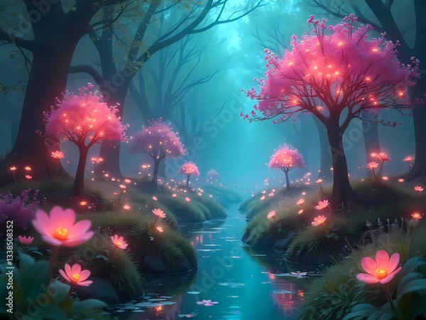 Obraz  Enchanted Glow: A Fantasy Forest