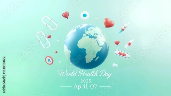 Fototapeta World health day 2025, Digital Globe Symbolizing Global Healthcare and Medical Innovation/ World Health Day Concept With Worldwide Illustration background