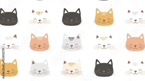 Fototapeta Cute cartoon cats pattern home digital illustration cozy environment top view seamless design