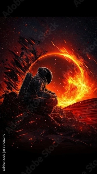 Obraz Epic Astronaut Exploration in the Cosmic Universe: A Mystical Journey Through Stellar Galaxies and Planetary Landscapes