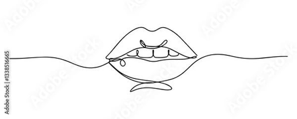 Fototapeta lips with pierced ring and tongue sleek single-stroke vector design