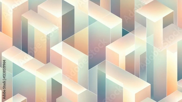 Fototapeta Abstract Isometric Geometric Pattern with Pastel Colors and Gradient Backgrounds