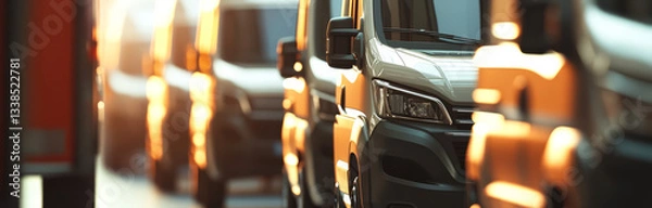 Fototapeta Row of Modern Cars Parked in Dealership Lot at Sunset